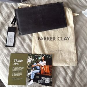 NWT Parker clay letty wallet billfold black card holder zip change purse leather